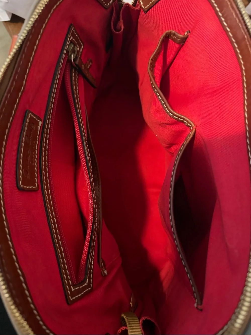Dooney & Bourke Pebble Grain Zip Zip Satchel with Brown Trim